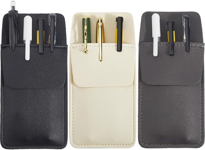 CALFOVERA 3PCS 3 Colors Genuine Leather Pen Pocket Protector Multipurpose Pen Pouch Holder Durable Tool Organizer Heavy Duty Pencil Pocket Protector for Nurse Teacher Shirts Hospital Office - Image 1